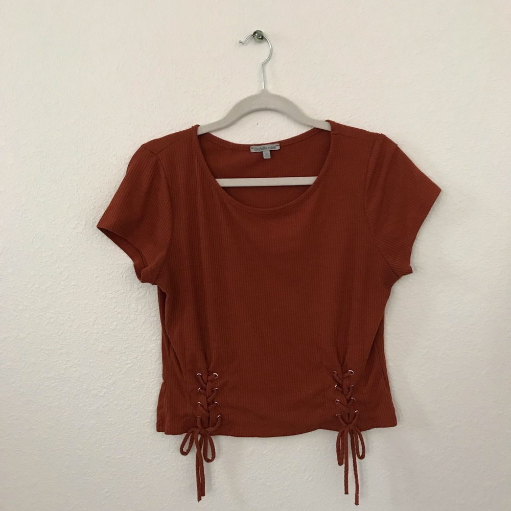 Orange T Shirt with Lace-Up Accents